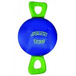 Constructed with an inflatable jolly ball inside of a tough, machine washable cordura-nylon cover. Has 2 handles so that multiple horses can play together, and so you can play tug with your horse. Durable material, along with rope inside the handles, make