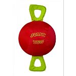 Constructed with an inflatable jolly ball inside of a tough, machine washable cordura-nylon cover. Has 2 handles so that multiple horses can play together, and so you can play tug with your horse. Durable material, along with rope inside the handles, make