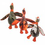 Plush filled dog toy with camouflage mossy oak print Covered canvas material Plastic squeaker inside