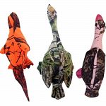 Plush filled dog toy with camouflage mossy oak print Covered canvas material Plastic squeaker inside