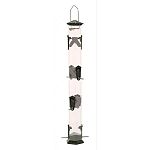 Twist & clean technology - simply twist ports, perches, and base to remove and clean. Dishwasher safe. 8 feeding ports 6-sides allow for viewing up to 50% more birds Stay-clear crack resistant tube Rust-free aluminum tops, ports, perches, and base. Thread