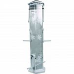 Winter white snowflake design. Wider tube enable easier filling with less spilling 6 feeding ports 6-sides allow for viewing up to 50% more birds Stay-clear crack resistant tube Uv protected - won t fade in the sunlight