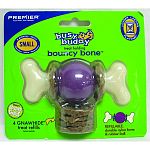 Design of the durable nylon bone and and rubber ball provide dogs with an extended chewing experience. The gnawhide lasts longer than giving treats alone and dogs are stimulated to chew the toy well after treats are gone. Toys unscrew to load treats and c