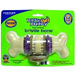 Durable nylon bristle and rubber nubs provide a unique chewing experience. Irresistable, replacable gnawhide treat rings ensure long-lasting enjoyment and are easy to replace. Makes it impossible for dogs to gorge on treats. Toys unscrew to load treats an