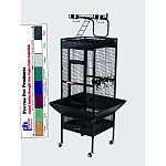 Features 4 stainless steel cups, 2 solid wood perches, rounded corner seed guard, pull-out tray and grille with grille-clip. Also has playpen top. Quality craftsmanship.