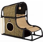 Two hideaways- an elevated nook with dangling puff ball toy and plush mat plus a more secluded, lower hideaway A full range of amenities to satisfy behavioral instincts while discouraging destructive behavior and alleviating boredom Structure is sturdy, y