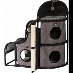 Four hideaways-a penthouse nook with dangling puff ball toy, two secluded dens and a lower level covered area Super-soft plush mats A full range of amenities to satisfy behaviorial instincts while discouraging destructive behavior and alleviating boredom