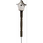 Unique decorative birdhouse mounted on a stick Made in the usa by skilled craftsman