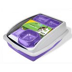 The definitive starter kit for cat owners. Includes framed cat pan, double food dish, water dish, litter scoop and a 12 pack of litter pan liners. Approximately 19 in. x 15-1/8 in. x 4-1/4 in.