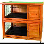 Designed for multiple pets. Designed for use outdoors, on patio, and in garage with easy to clean slide out plastic pans. Made of fir wood sealed with waterproof non-toxic stain and heavy duty powder coated wire.