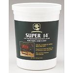 Contains protein, methionine, vegetable fat, fiber, ash, selenium, vitamins A, E and B-6 in the guaranteed analysis. Sprinkle Super 14 in the feed and it will put a show coat on your horse or dog in just 30 days.