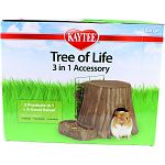 Assembled dimensions: 14.25 lx11.25wx8.75 h Three essential accessories for guinea pigs, chinchillas or dwarf rabbits Hideaway tree provides a safe nook to nest and rest Built-in hay feeder for fresh supply of hay Removable food dish included