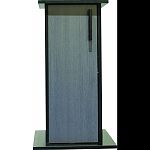 Contemporary, furniture stand that features cabinet for storage and adjustable shelves Water-resistant top with plenty of cutouts for power cords Ready to assemble, instruction included