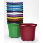 Perfect space saver bucket for farm and home use. Exceptionally lightweight, under 1 lb. Features a low wide shape with an extra wide top, making it ideal for calf feeding. Resists cold weather / Fortex strong / 8 quarts / Great colors.