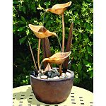 Features a trio of beautifully sculptured water lilies that allow the peaceful water to cascades down its petals. A great way to add a calming accent to your garden decor.