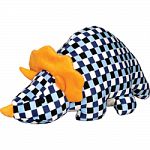 Colorful toy with 1 grunter in the middle and a squeaker in the front and back of the toy Double stitched tug resistant seams Tight woven embossed pillows create tear-resistant strength and softness