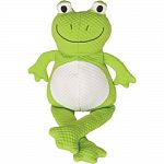 Includes 1 grunter in the stomach and 1 squeaker in each foot Double stitched tug resistant seams Tight woven embossed pillows create tear-resistant strength and softness