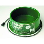 Keeps water from freezing in dogs bowl thermostatically controlled to operate only when necessary sturdy twin wall anti-tip . 1.5 gallon capacity. 60 watts of power.