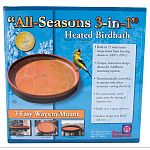 Built-in 75 watt heater keeps water from freezing down to -10 degrees fahrenheit. Unique, innovative design allows for 3 different mounting options. Thermostatically controlled to operate only when necessary- saving electricity. Use year round- cord tucks