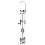 Simply pull the ring to disassemble the feeder in seconds. No tools needed. Ports for all seed types protect the tube against squirrel damage. Detachable cap allows removal of all parts. 6 feed ports with 1 pound capacity.