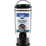 Cardinal preferred. Polycarbonate tube is uv stabilized , and will not crack or yellow. Ports, base and cap are metal to deter squirrels from chewing. Stainless steel bail wire. Durable color finish.