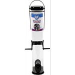 Polycarbonate tube is uv stabilized , and will not crack or yellow. Ports, perches, base and cap are metal to deter squirrels from chewing. Stainless steel bail wire. Durable color finish.