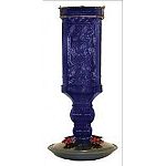 Features antique bottle design and brushed copper accents. Made of metal and glass. Metal hanger attached for ease of hanging. Features four decorative flower feeding ports surrounding the base.