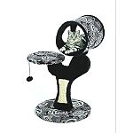 Ultra-soft faux fur with designer print fabric. Sturdy multi-tier design provides perfect retreat for lounging and play. Whimsical base supports platform perch and lounging lookout.