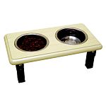 This double diner for your pet adjusts to multiple heights. Promotes better digestion and posture for all dog breeds. The legs are very sturdy and feature non-skid bottoms to eliminate spillage. Durable construction.