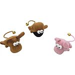 Plush cat toy with bell in tail. Plump animals with catnip.