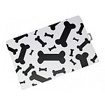 Pvc placemat keeps your floor clean. Classic dog bone design. No-skid rubber prevents slipping.