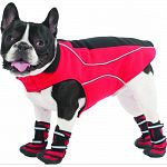 Sporty-looking and warm fleece jacket with microfiber polar fleece that blocks the wind and insulates Reflective piping for safety while walking at night Velcro neck and belly for easy on/off Machine washable fleece