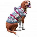 Jacquard knit sweater in a classic snowflake pattern Multi-colored pompom on hood and sleeves add a unique and playful touch Machine washable