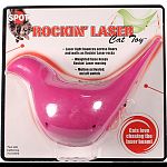 The rockin laser for cats has a laser light that bounces asbella moves to keep the cat engaged Weighted base keeps bella moving Motion activated with an on/off switch Two aa batteries included