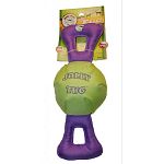 Durable, patented squeaking assembly makes this ball one of a kind. It squeaks when both handles are tugged. Perfect for multi-dog use and interactive play.