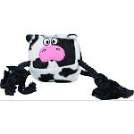 Stuffed plush cube shaped chipmunk toy with a squeaker buried inside Knotted rope legs for a tugging good time With these toys, it s hip to be square!