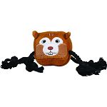 Stuffed plush cube shaped cow with a squeaker buried inside Knotted rope legs for a tugging good time! With these toys, it s hip to be square