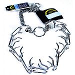 A safe and effective alternative to choker collars, it puts even pressure around the neck pinching the skin in a band Interlocking links, each link equipped with two blunt prongs Slips over dog s head for easy on, easy off Slightly beveled, polished prong