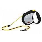 Features highway grade reflective sheeting on both sides of the leash. High intensity prismatic sheeting is applied with weatherproof, permanent adhesive. Provides enhanced visibility and improved safety. Includes a breaking system that can be activated w