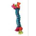 Stick shape can be tossed and retrieved. Interesting textures massage gums as dog chews. Cotton ropes help remove soft tartar to enhance dental health. 8 x 8 x 2 inches.