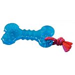 The orka bone offers an appropriate toy for dogs that love to chew. It s solid construction is durable, yet chewy, helping to curb a dog s urge to chew. The cotton rope and raised textures help clean teeth and gums to enhance dental health. Flat shape hel