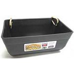 High-impact polyethylene plastic that will stand up to tough farm use. Portable and easy to install and clean. Can be mounted to a wall instead using provide ed clips. 4.5 quart liquid capacity, 4 quart dry capacity.