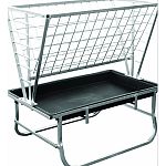 Freestanding galvanized feeder allows feeding of forage and grain in the same feeder Hay is dispensed from the top through a 3-wire grid that helps reduce nearly all forage and hay waste Loose hay and leaves fall into the bunk, not on the ground, for redu