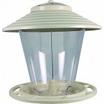 Roof and base made from 100% recycled plant fiber Durable poly-carbonate seed hopper Completely biodegradable and non-toxic to the environment Roof dial rotates to wide opening to refill seed Clear seed holder shows seed level