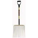 One-piece forged and tempered steel head. Gold baked finish. Premium ash handle.  Best for transferring ensilage, mulch or stone. Forged head for strength and durability.