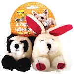 The small Squatter Booda toys are the perfect size for any puppy or small dog. Soft and cuddly, these toys are easy to chew on and carry by mouth. Available in a brown Moose, grey Elephant, black and white Panda and a white Rabbit.