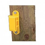 For any polytape up to 1.5 wide. Insulators grip tape tightly to prevent whipping and sawing. Heavy tape holder unlocks to aid installation. Wood post insulator for tape. Complete with nails. Molded of all-weather high density yellow polyethylene. Packag