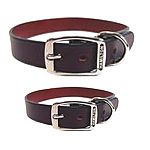 Decorative leather dog neck collar that attaches to a lead. (matching leashes available). Vegetable tanned leather and nickel hardware makes these collars last and last. Walk your dog in high style with Hamilton's best. Multiple widths/lengths.