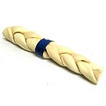 The classic rawhide dog treat is made into a fun braid shape. The American Dog Banded Rawhide Braids are made in the USA to be tough and last for many hours of chewing fun. Made with American beefhide. Choose medium or large.