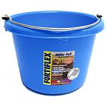 Perfect space saver bucket for farm and home use. Exceptionally lightweight, under 1 lb. Features a low wide shape with an extra wide top, making it ideal for calf feeding. Resists cold weather / Fortex strong / 8 quarts / Great colors.